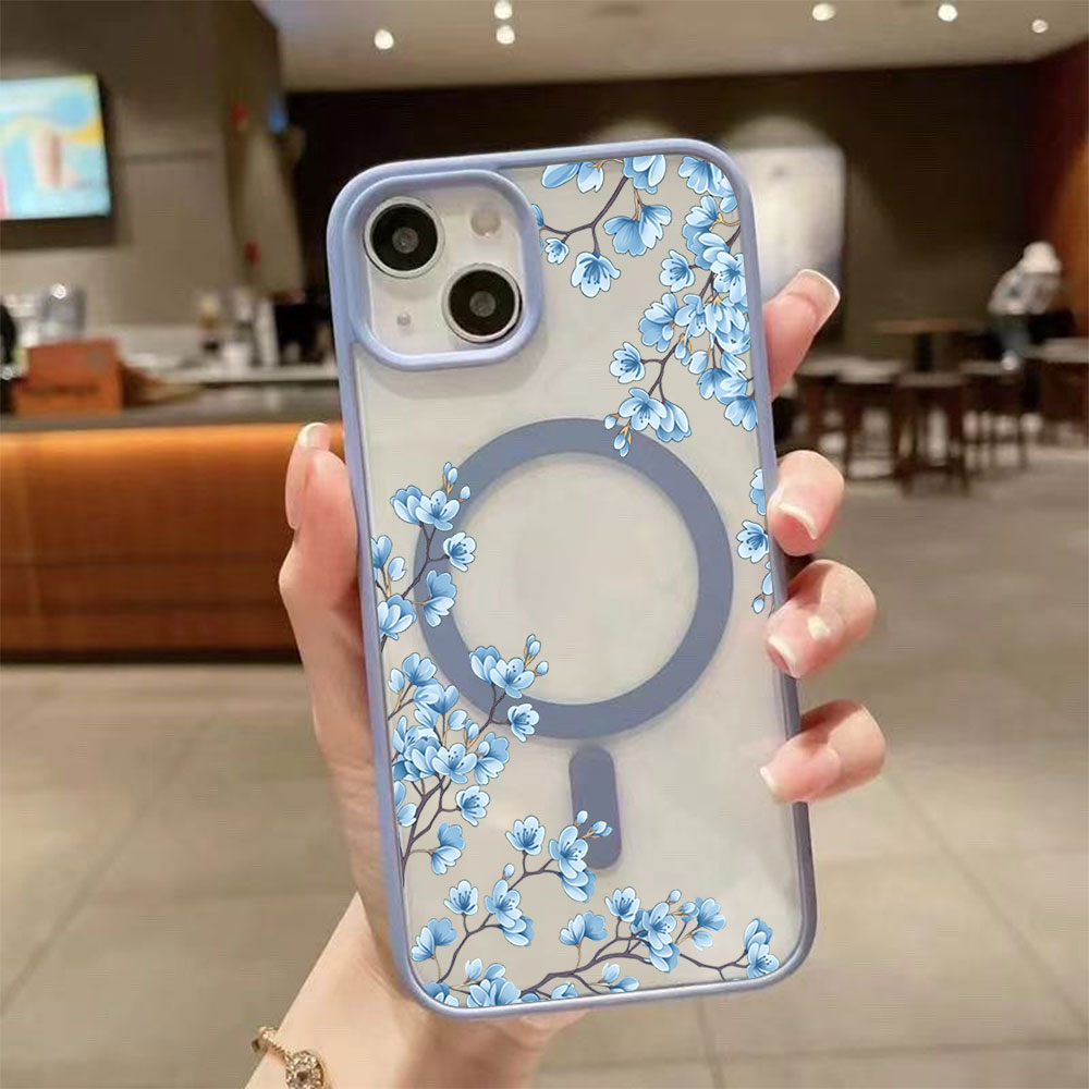 Phone Cases With Magnet - Blue Flowers Pattern Phone Case For