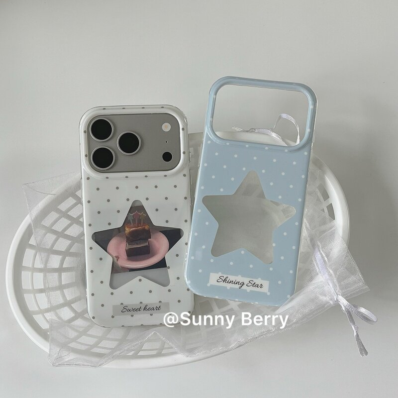 Phone Cases Y2K - Korean INS Polka Dots White BLue