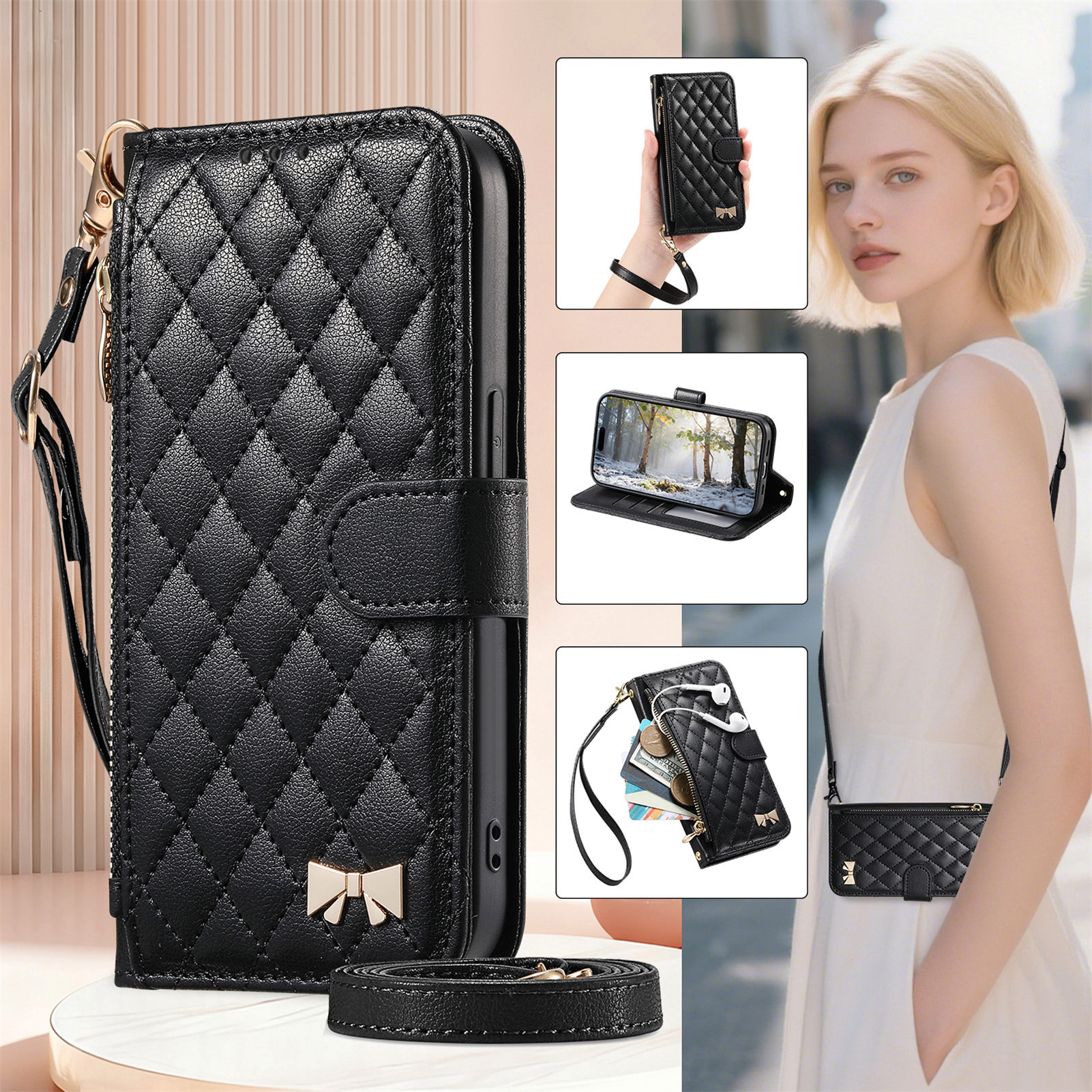 PU Leather Zipper Crossbody Wr – обзор и цена Phone Cases With Loop